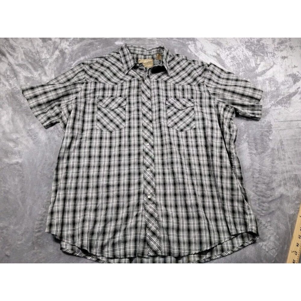Wrangler Western Shirt Mens 2XL Plaid Pearl Snap Cowboy Rodeo Vintage black gray